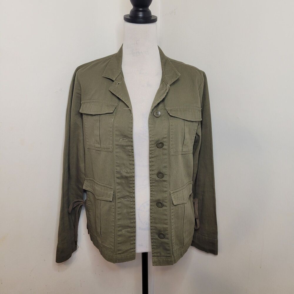Mi ami Utility Jacket Small Green 100% Cotton Lace Up‎ Side Military Style